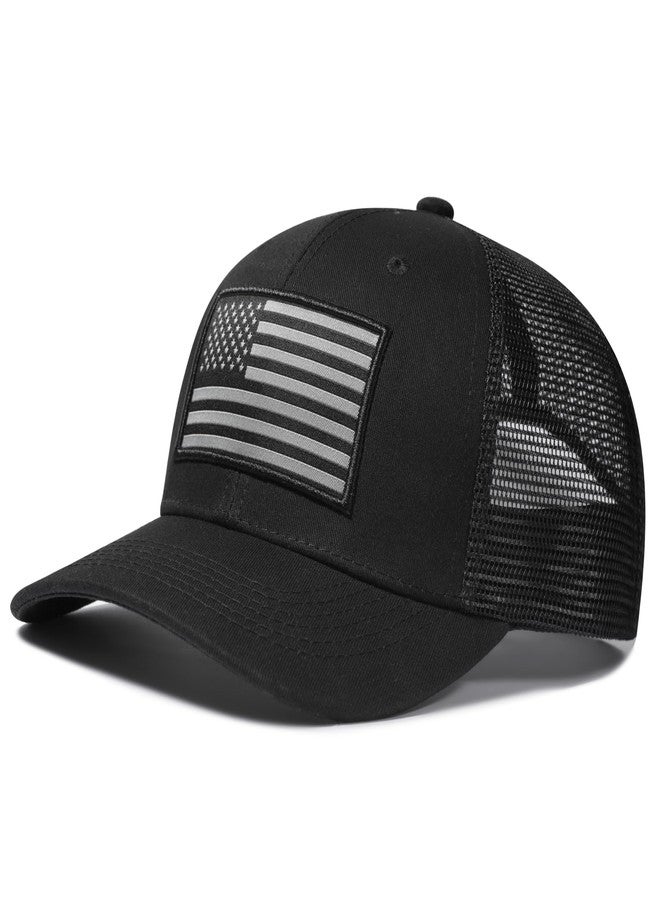 AURR American Flag Trucker Hat, Patriotic Baseball Cap for Men & Women, Breathable Mesh Adjustable Snapback, USA Flag Patch Black/Black - Image 1
